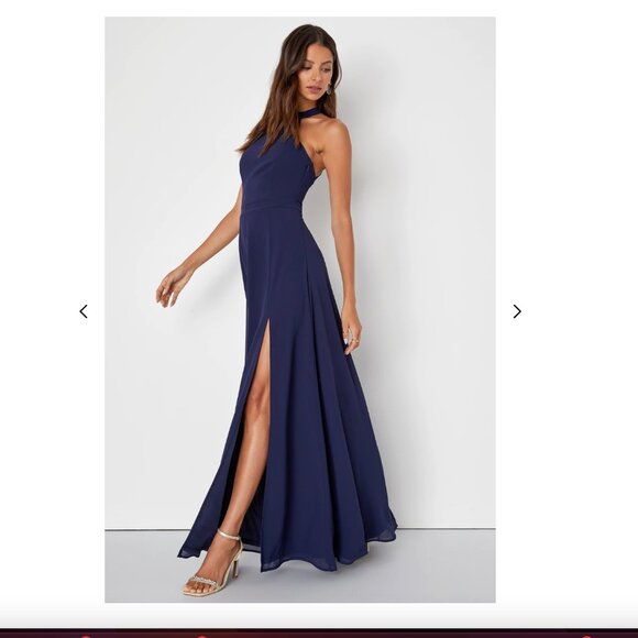 Lulus Confidently Charismatic Navy Blue Backless Halter Maxi Dress - Size XL - Picture 3 of 5
